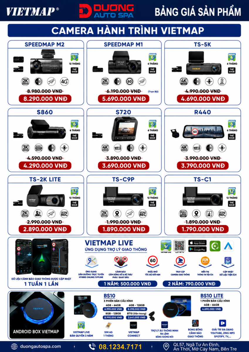 Bảng giá camera Vietmap tại Dương auto spa