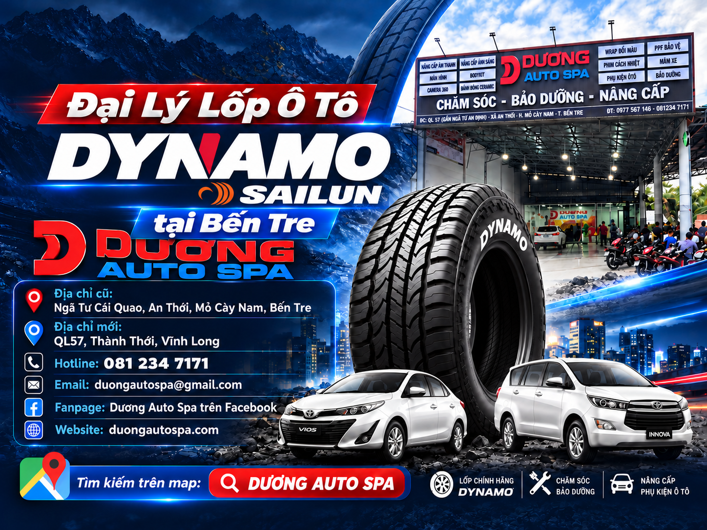 Đại lý lốp Dynamo chính hãng Bến Tre tại Dương Auto Spa